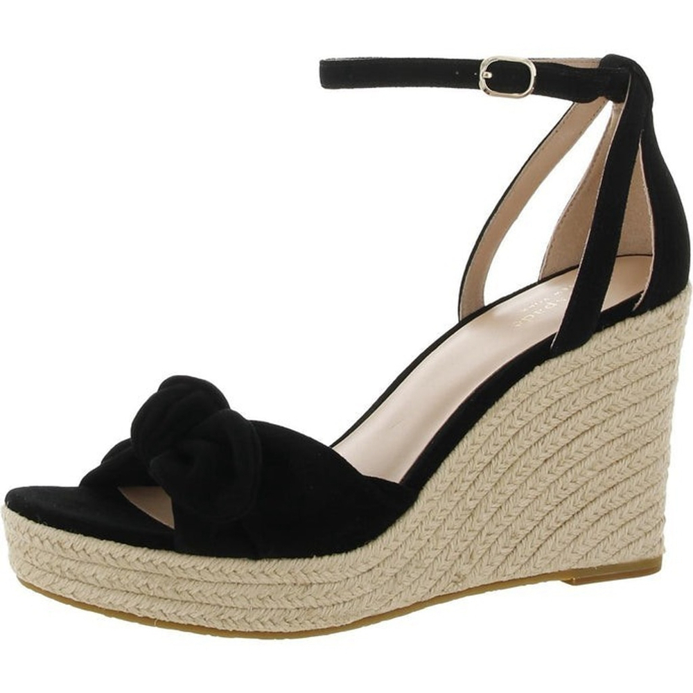 Kate Spade Tianna Suede LEATHER Bow Strap Espadrille Wedge Sandal 10 B BLACK - Picture 5 of 13